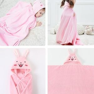 Pinky Bunny Hooded Plush Towel | Animal Kids Bath Robe Blanket